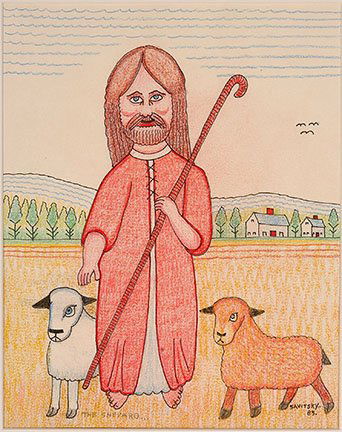 Jack Savitsky. The Shepard.: Jack Savitsky. The Shepard. 1983. Ink and colored pencil on paper. Signed, dated and titled. Excellent condition. Image is 11” w x 14” h. Provenance: The George and Sue Viener Collection. Est. $20