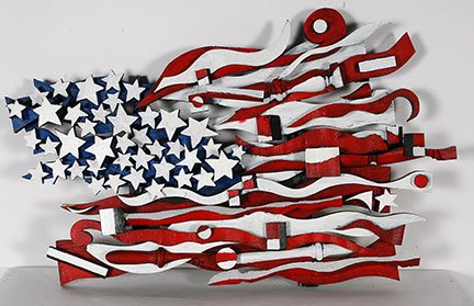 Ab The Flagman. American Flag.: Ab The Flagman. American Flag. Signed. Not dated. Paint on wood scraps and nails. Excellent condition. 31” x 20” x 2.5”. Est. $800-1,200. Ship: $65
