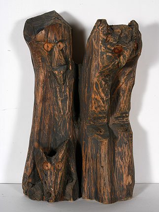 Jesse Aaron. Man With Swamp Animals.: Jesse Aaron. Man With Swamp Animals. c. 1970’s. Initialed. Carved and stained hardwood. Excellent condition. 26” h x 16”x 9”. Est. $1,000-1,500. Ship: $85
