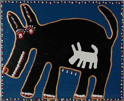 Richard Burnside. Pregnant Dog.: Richard Burnside. Pregnant Dog. Signed. Not dated. Oil and pine cones on board. Excellent condition. 35” w x 25”h. Est $800-1,200. Ship: $65