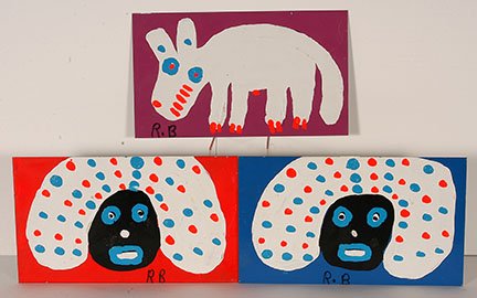 Richard Burnside. Three Works.: Richard Burnside. Three Works. Initialed. Not dated. Paint on tin. Excellent condition. Each is 12” x 7”. Est. $100-200. Ship: $25