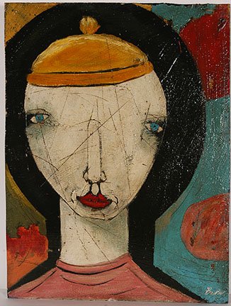 Michael Banks. Man With Yellow Cap.: Michael Banks. Man With Yellow Cap. Signed. Not dated. Tar, acrylic on board. Slight warping of board, otherwise excellent condition. 18” x 23.5” h. Provenance: The Ted Oliver Collection. Est. $40