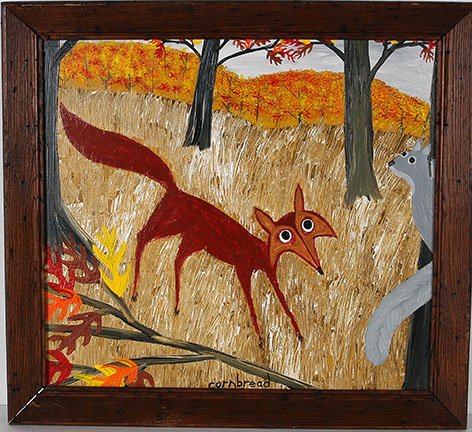John Cornbread Anderson. Fox Eyes Grey Squirrel.: John Cornbread Anderson. Fox Eyes Grey Squirrel. 2011. Signed and dated. Oil on masonite. Excellent condition. 23” w x 21”h with frame. Est. $200-400. Ship: $45