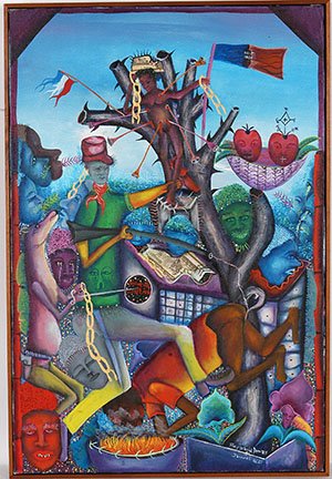 David Annisey. Jacmel Ville Corruption.: David Annisey. Jacmel Ville Corruption. 1996. Signed and dated. Oil on canvas. Excellent condition. 21” w x 31” h with frame. Provenance: ex. Jonathan Demme Collection. Est. $500-800. Ship: $65