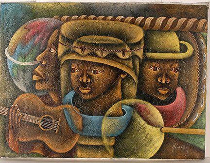 Marcel Allay. Three Musicians.: Marcel Allay. Three Musicians. Signed. Not dated. Oil on canvas. Excellent condition. 40” w x 30” h. Est. $100-200. Ship: $125