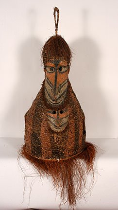 Oceanic Ceremonial Dance Mask.: Oceanic Ceremonial Dance Mask. Woven natural material with paint and straw. Good condition. 49” h x 22” diameter. Est. $500-800. Ship: $200