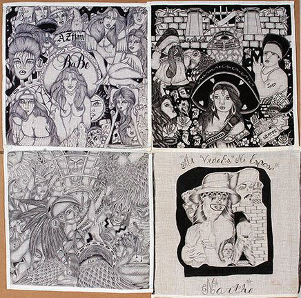 TX Chicano Prisoners. Babe & Sanros Panos.: Texas Chicano Prisoners. Babe & Sanros Panos. 1997 & 1999. Some signed and dated. Ink on handkerchiefs. Excellent condition. Each is 14” x 14”. Est. $400-800. Ship: $25