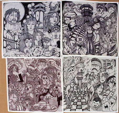 TX Chicano Prisoners. Polo & T.J. Panos.: Texas Chicano Prisoners. Polo & T.J. Panos. 1999. Some signed and dated. Ink on handkerchiefs. Excellent condition. Each is 14” x 14”. Est. $400-800. Ship: $25