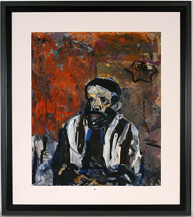 Solomon Maiseevich Gershov. Rabbi Painting.: Solomon Maiseevich Gershov. Rabbi. Initialed in lower right corner. Not dated. Paint on paper. Miner tear in lower right, otherwise great condition. Size with frame is 32” w x 36”h. Est. $300-500 
