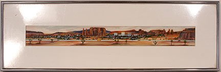 Janet Munro. View Of The Desert.: Janet Munro. View Of The Desert. 1989. Signed and dated. Paint on paper. Excellent condition. Image is 20” x 2.5”. Frame is 26” w x 8.5” h. Est. $200-400. Ship: $45