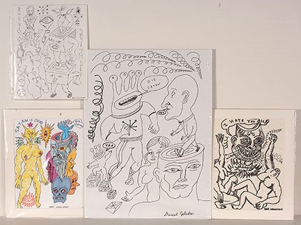 Daniel Johnston. Four Works.: Daniel Johnston. Four Works. Subjects include Satan Is Dead and I Hat You. Signed. Ink, marker and watercolor on paper. Excellent condition. Largest is 15”w x 20”h. Smallest is 8.5” x 11”. Est