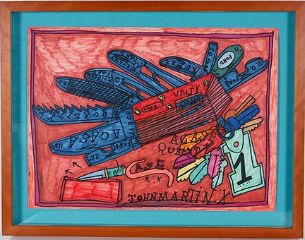 John Martin. Swiss Army Knife.: John Martin. Swiss Army Knife. Signed. Not dated. Marker on poster. Excellent condition. Size with frame is 36” w 28” h. Provenance: The private collection of Sherry Kass and Scott Tracy. Est. $20