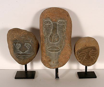 David Marshall. Group Of Three Heads.: David Marshall. Group Of Three Heads. Early carvings. Not signed or dated. Carved limestone. Excellent condition. Largest is 12” x 6” x 3.5”. Est. 200-400. Ship: $45