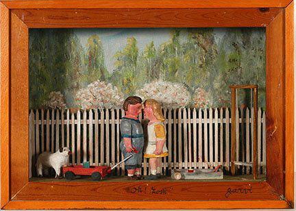 Unto Jarvi. Oh! Gosh! Diorama.: Unto Jarvi. Oh! Gosh! Diorama. Signed and titled. Not dated. Carved wood, paint and mixed media in shadow box frame. Excellent condition. 26.5” x 19” x 6”. Est. $300-500. Ship: $100