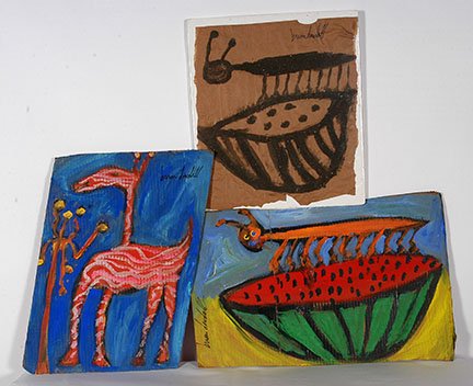Brian Dowdall. Three Works.: Brian Dowdall. Three Works. Signed. Not dated. Paint and paper and cardboard. Good condition. Average size is 20” x 15”h. Est. $200-300. Ship: $45