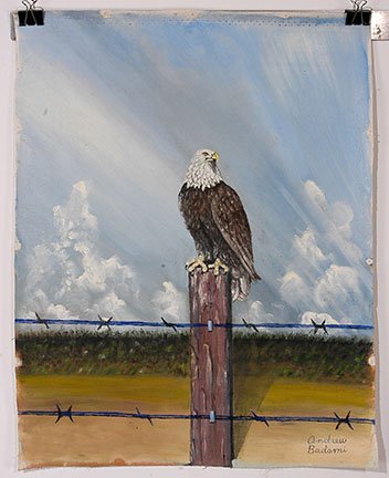 Andrea Badami. Bald Eagle.: Andrea Badami. Bald Eagle. c. 1980’s-90’s. Paint on unstretched canvas. Excellent condition. 19” x 24”. Est. $200-400. Ship: $35