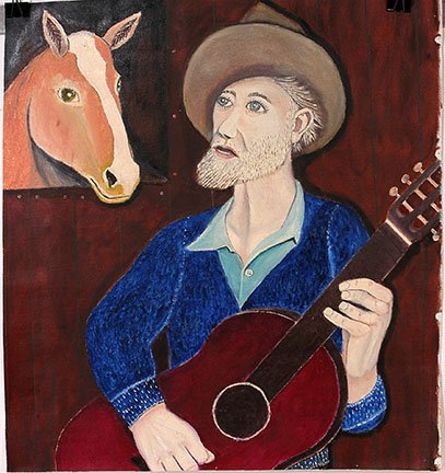 Andrea Badami. Singing Cowboy & Duke Wellington.: Andrea Badami. Singing Cowboy and Duke Wellington. Paint on unstretched canvas. Excellent canvas. 24” x 25”. Est. $200-400. Ship: $35