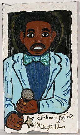 Carl Dixon. Johnnie Taylor.: Carl Dixon. Johnnie Taylor. Acrylic and glitter on carved wood-relief plaque. Signed and titled. Excellent condition. 18” w x 31”h. Provenance: The Ted Oliver Collection. Est. $100-300. Ship: $55