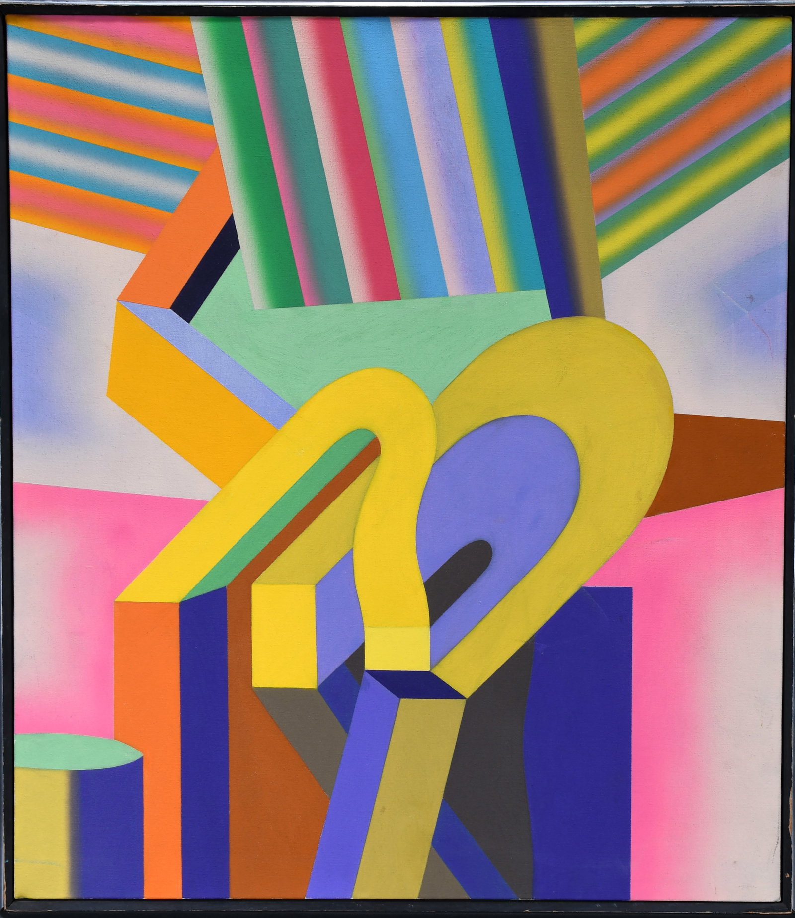 Jordan Davies. Magnetic Abstract.: Jordan Davies. Magnetic Abstract. Signed. Not dated. Oil on canvas. Minor surface grime, otherwise great condition. 27" w x 30" h. Provenance: Phyllis Kind Gallery. Est. $800-1,200. Ship: $125
