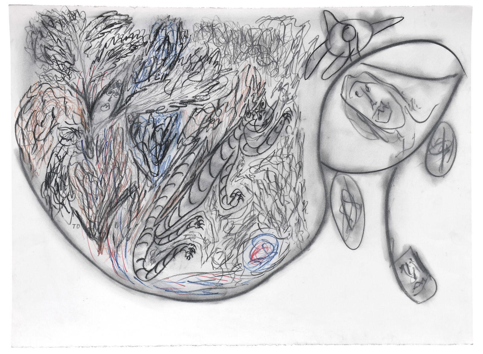 Thornton Dial. US Will Find You If You Are Lost.: Thornton Dial. United States Will Find You If You Are Lost. 1993. Initialed, dated, titled on verso. Charcoal, graphite and mixed media on paper. Excellent condition. 20" w x 22" h. Provenance: Phylli