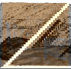 James Castle. Interior with Two Beds.: James Castle. (1899-1977, Idaho). Interior with Two Beds. Found cardstock soot and spit. Excellent condition. Image is 8" w x 8" h. Frame is 17.5" w x 18" h. Provenance: J. Crist Gallery, Fleisher Oll