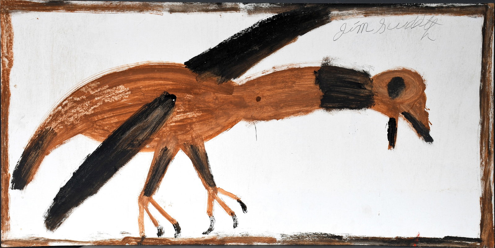 Jimmy Lee Sudduth. Vulture.: Jimmy Lee Sudduth. Vulture. Signed. Paint and mud on board. Excellent condition. 48" w x 24" h. Est. $1,000-2,000. Ship: $200