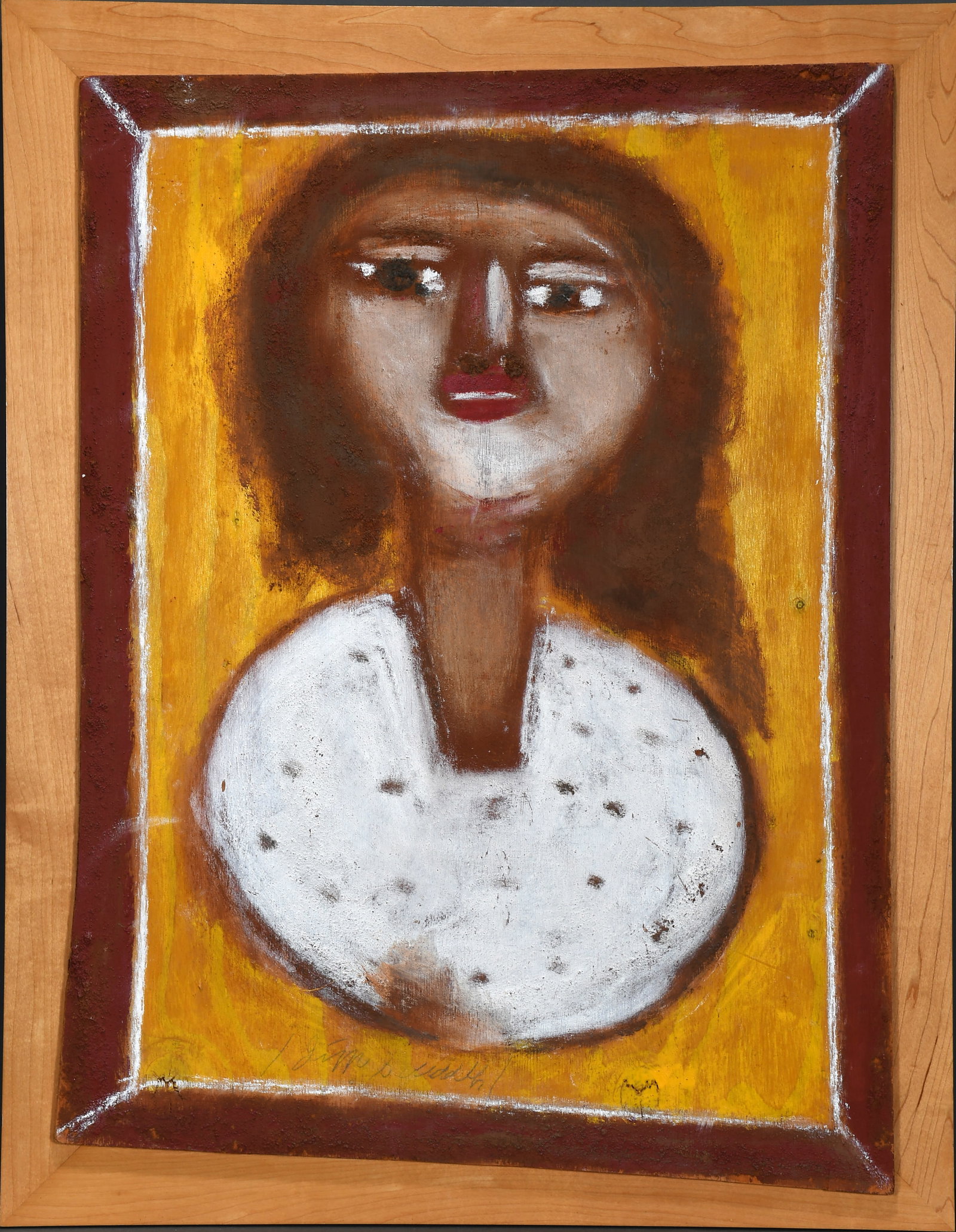 Jimmy Lee Sudduth. Jimmy Lee Sudduth's Girlfriend.: Jimmy Lee Sudduth. Jimmy Lee Sudduth's Girlfriend. c. mid - 1980's. Signed. Mud and paint on board. Excellent condition. Size with frame 26" w x 34" h. Provenance: Jessica Weber Collection. Exhibited: