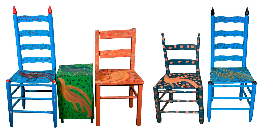 Mose Tolliver. 4 Painted Wood Chairs & Night Stand. (1 of 10)