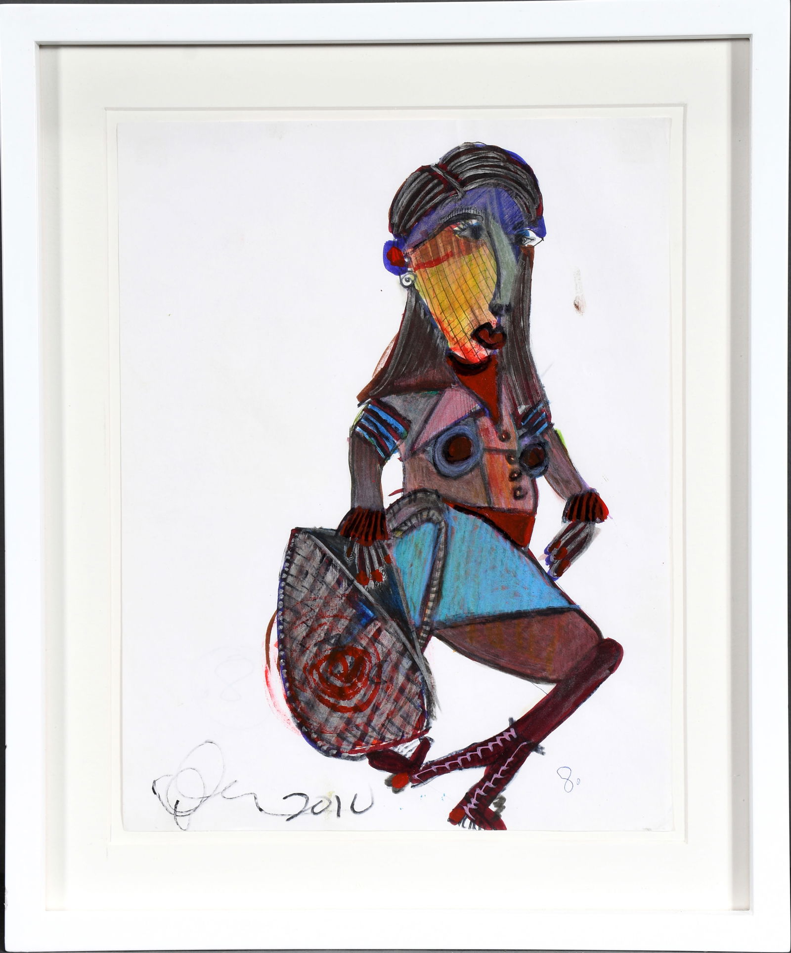 Anne Grgich. Running with Purse.: Anne Grgich. Running with Purse. 2010. Signed and dated. Paint and ink on paper. Excellent condition. Frame is 12" w x 14.5" h. Est. $300-500. Ship: $45