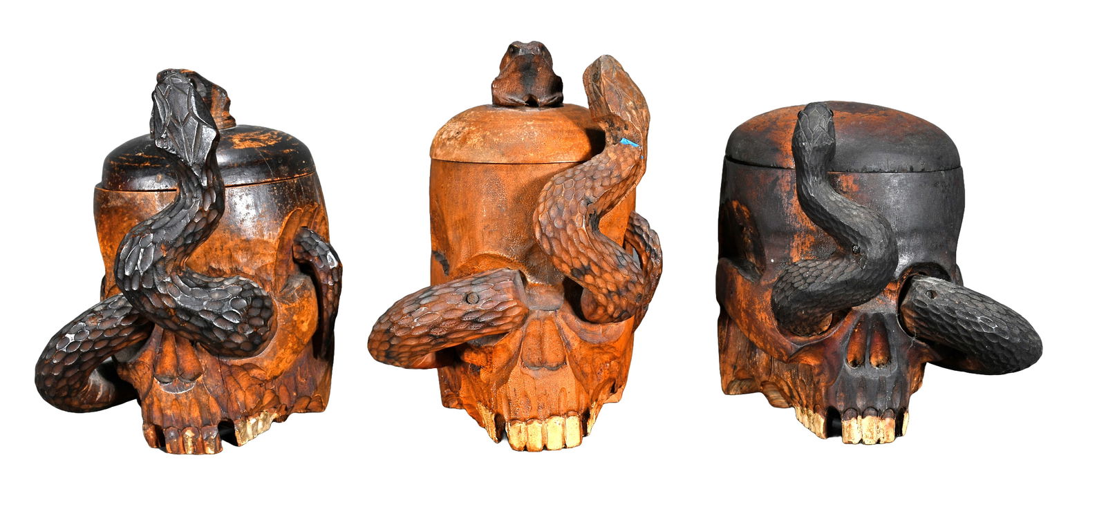 3 Tobacco Skull and Snake Humidors. (1 of 8)