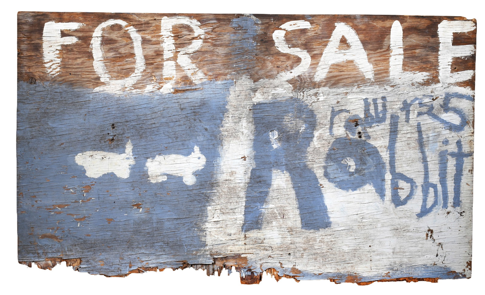 Anonymous Sign. For Sale Raw Rabbits.: Anonymous Sign. For Sale Raw Rabbits. Sign from Cornelia GA. Paint on board. Lots of environmental weathering and some paint loss. Overall good as found condition. 69" w x 40" h. Est. $100-300. Buyer 