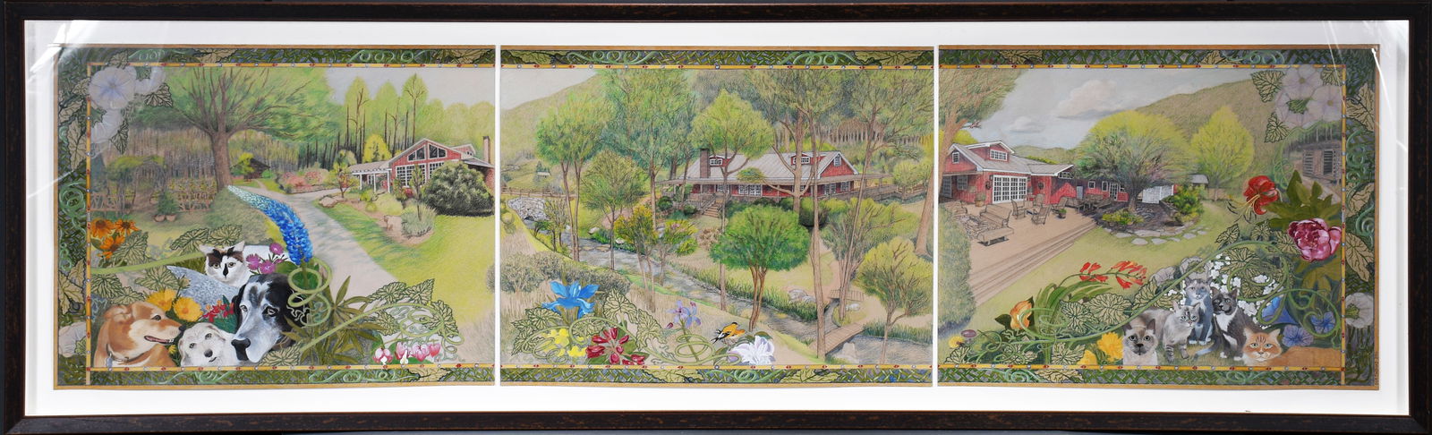 Bob Thomas. Tryptic.: Bob Thomas. Tryptic. 2011. Signed and dated. Colored pencil and mixed media on paper. Excellent condition. Frame is 77" w x 33.5" h. Provenance: Ruth West Collection. Est. $500-800. Buyer is responsib