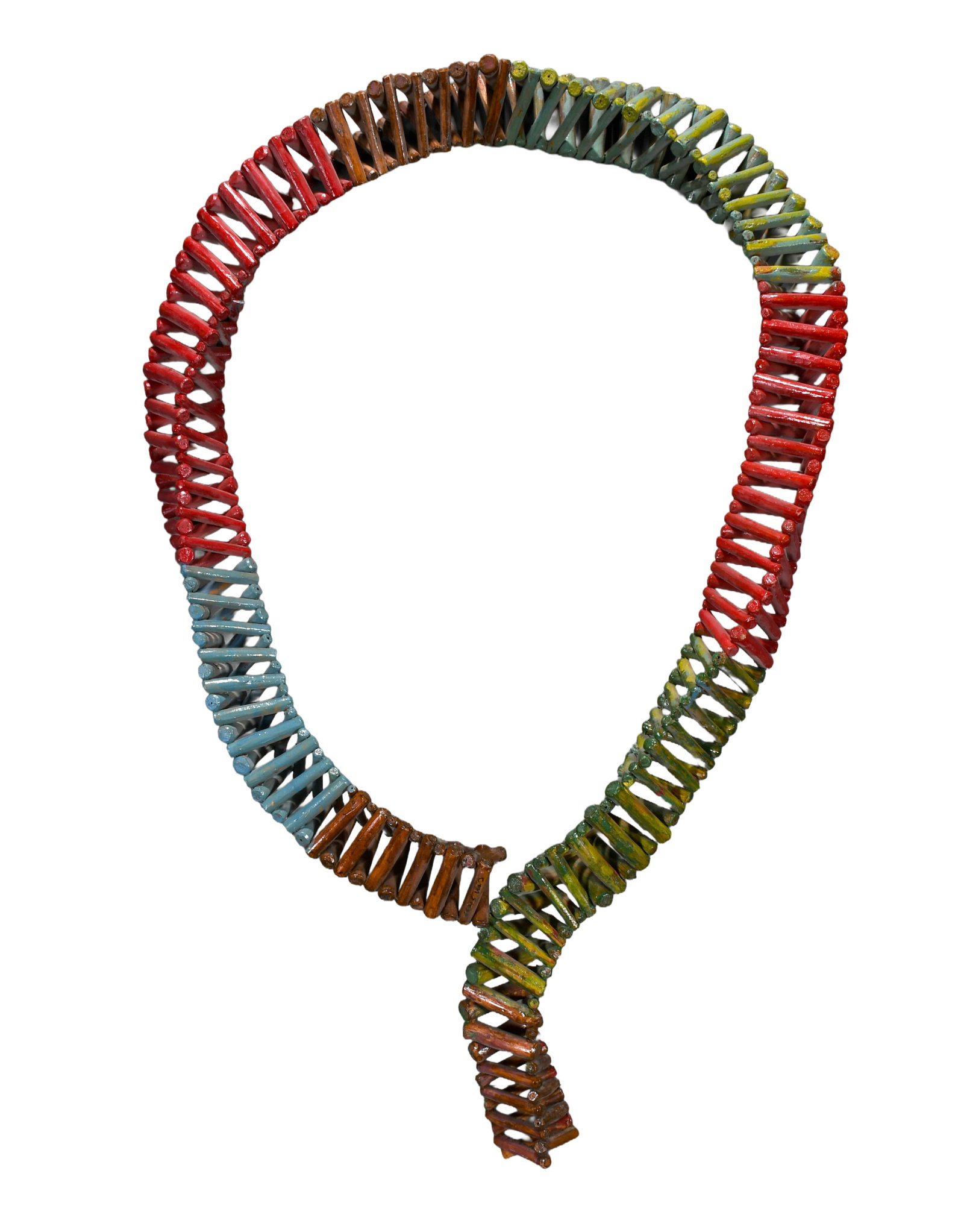 Charles Stagg. Colorful DNA Strand.: Charles Stagg. (1939-2012). Colorful DNA Strand. Signed. Painted wooden construction. Excellent condition. 23" w x 38" h. Provenance: Phyllis Kind Gallery. Est. $300-500. Buyer is responsible for ship