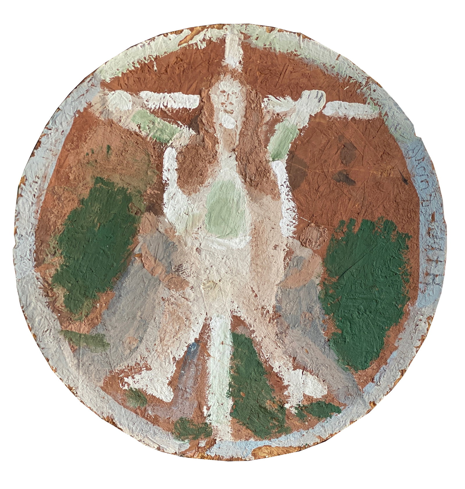 Jimmy Lee Sudduth. Crucifixion.: Jimmy Lee Sudduth. Crucifixion. Signed. Paint and mud on particle board. Minor wear on edges, otherwise good condition. 24" diameter. Provenance: The Dorothy Strauser Collection. Est. $500-800. Ship: 
