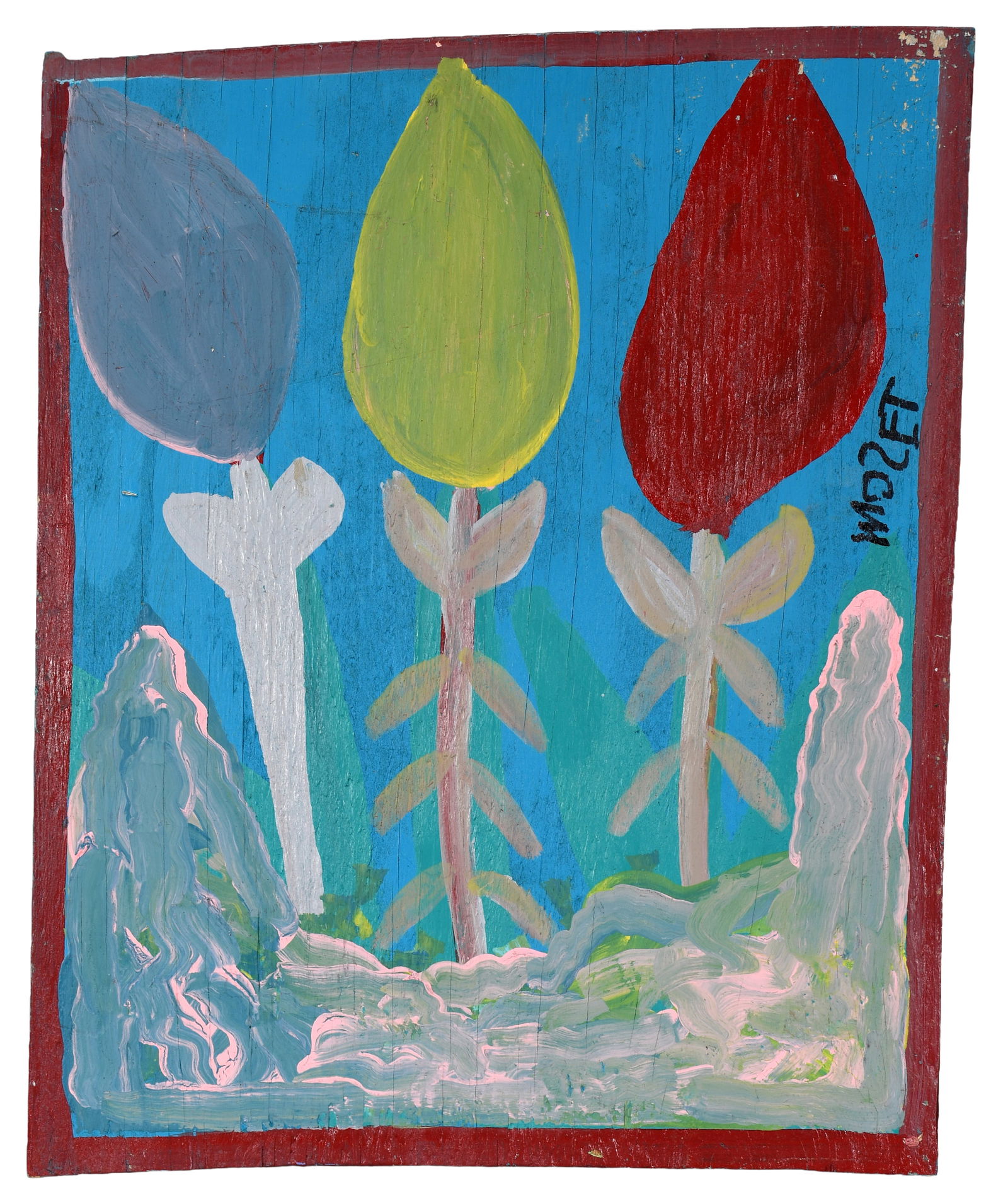 Mose Tolliver. Cypress Lily.: Mose Tolliver. Cypress Lily. Signed and titled. Paint on board. Minor surface wear upper right, otherwise good condition. 13" w x 16" h. Est. $200-300. Ship: $45