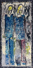 Purvis Young. Twins.: Purvis Young. Twins. Signed. Paint on found Masonite. Minor surface scratches, otherwise good condition. Frame is 21" w x 42" h. Est. $800-1,200. Ship: $100