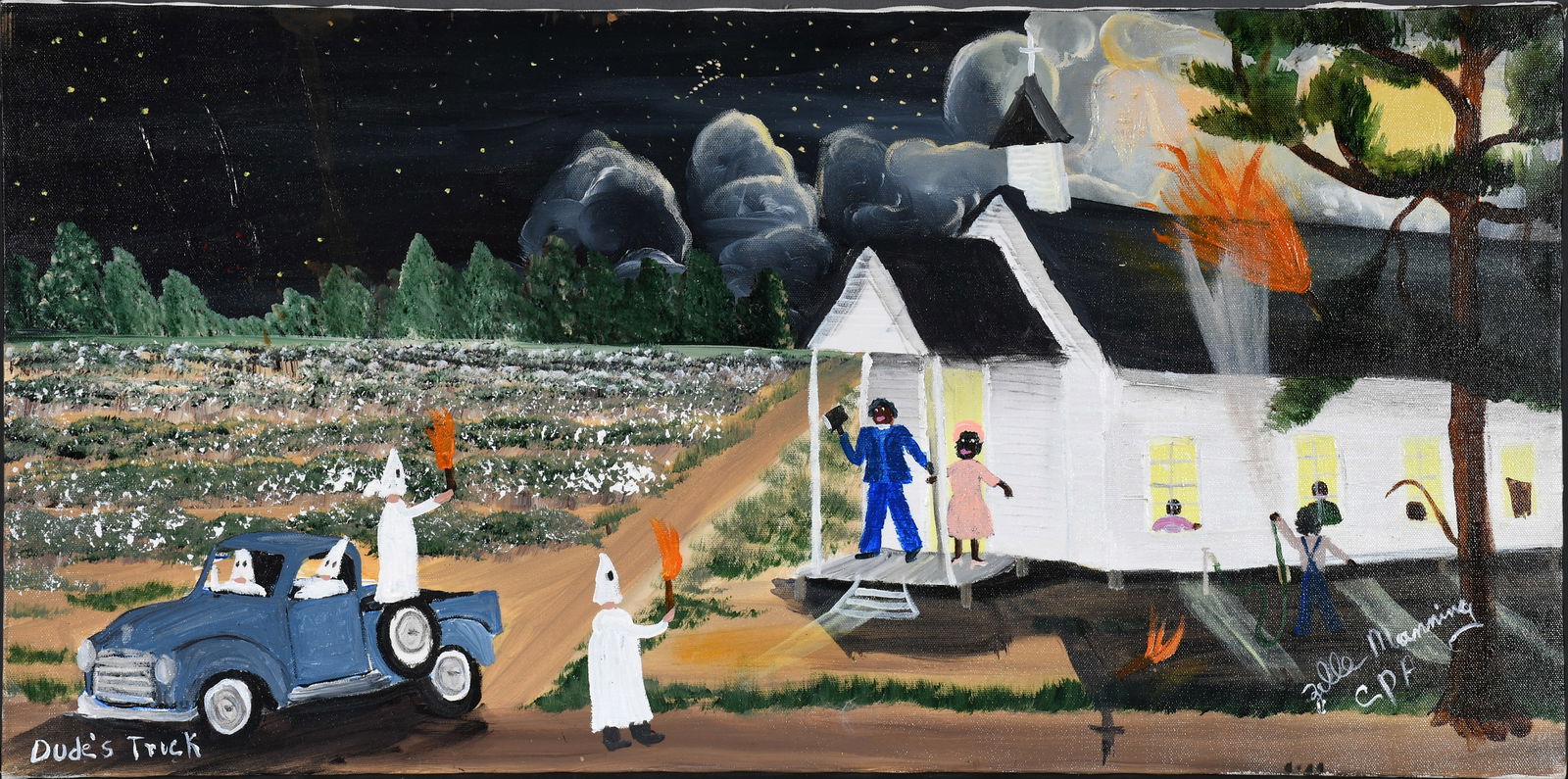 Zelle Manning. Dude's Truck - Devil & Angel Over Klan Burning Church. (1 of 4)