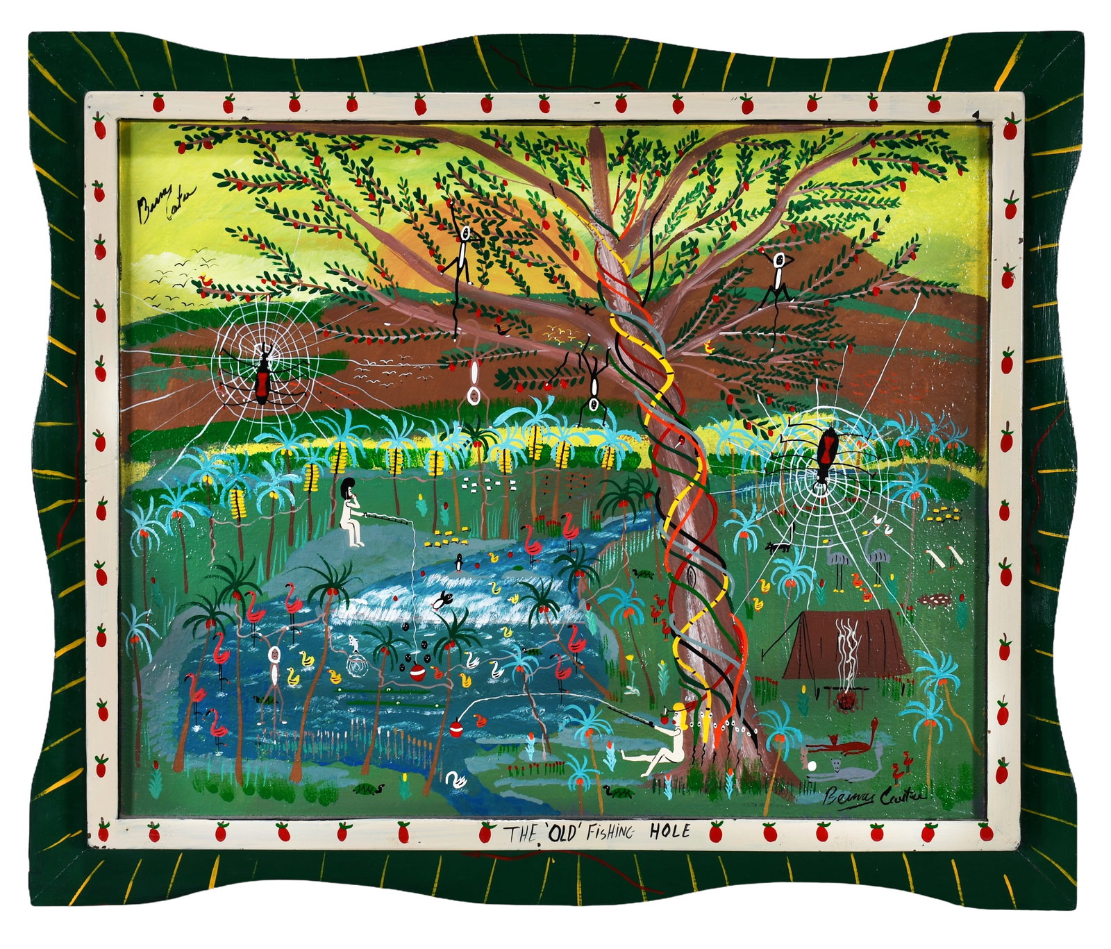 Benny Carter. The Old Fishing Hole.: Benny Carter. The Old Fishing Hole. Signed and titled. Oil on canvas with artist-painted frame. Excellent condition. 24" w x 20" h. Est. $500-800. Ship: $65