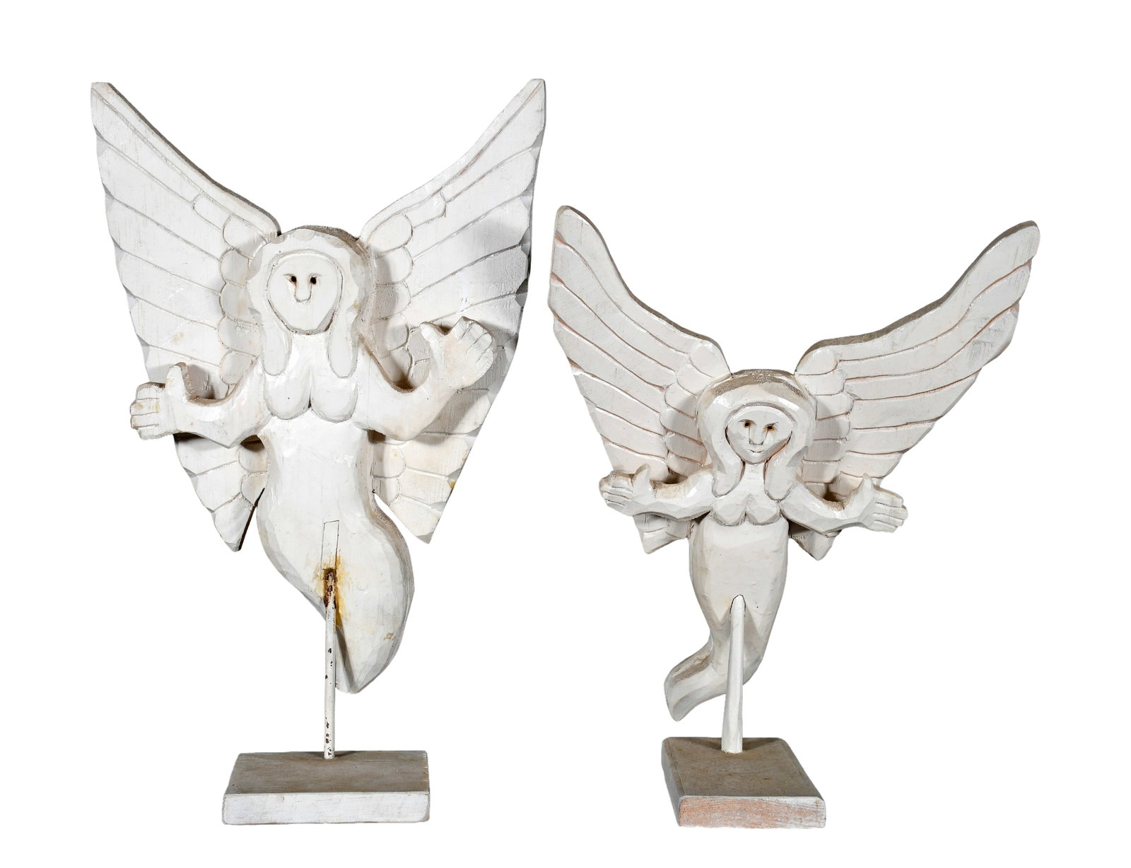 W.L. Barton. Pair of Angels.: W.L. Barton. Pair of Angels. Signed. Carved and painted wood. Great condition. Largest is 11" x 17" x 5". Provenance: Richard Gasperi and James Resko. Est. $100-200. Ship: $75