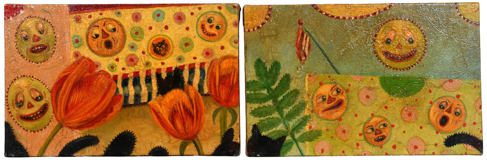 Elizabeth Shreve. Pair of Works.: Elizabeth Shreve. Pair of Works. Tip Mip Ip and Child Swimmer Attempts the Impossible. 2001. Signed, dated and titled. Oil and heavy varnish on linen. Excellent condition. Each 14" w x 9" h. Provenanc