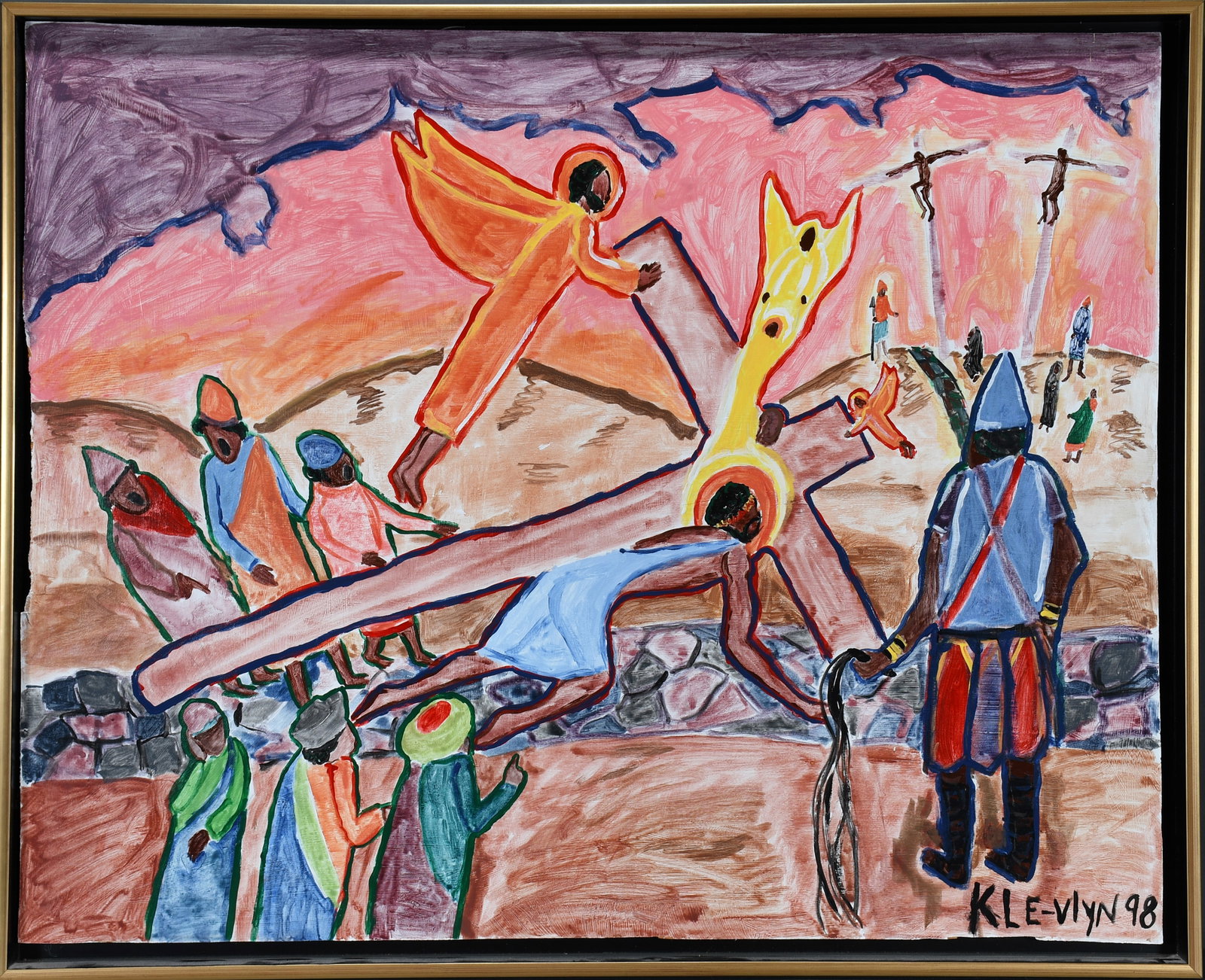 Kle-Vlyn. Christ Carrying the Cross.: Kle-Vlyn. Christ Carrying the Cross. 1998. Signed, dated and titled. Paint on paneling. Excellent condition. 39" w x 31.5" h with frame. Est. $200-400. Ship: $150