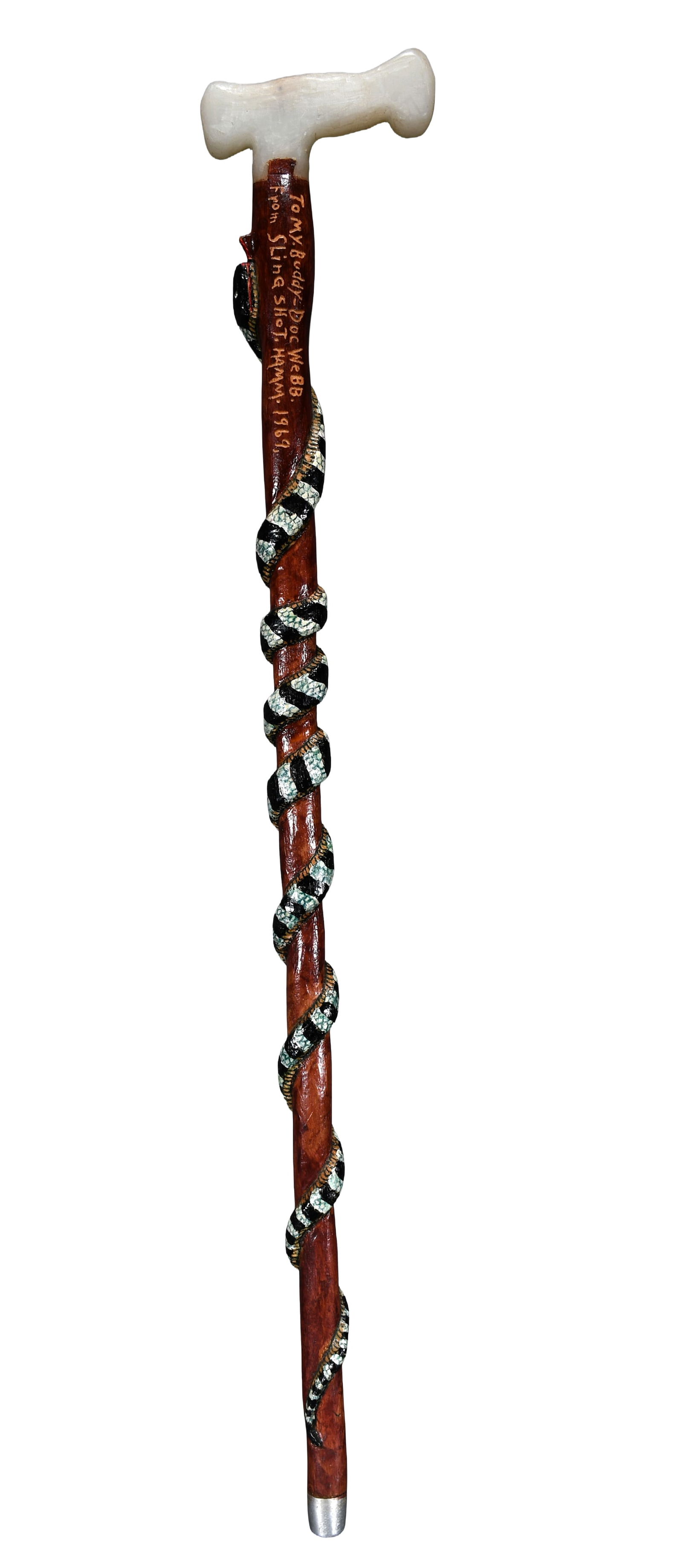 Louis Emil Hamm. Painted Striped Snake Cane with Plastic Handle. (1 of 4)