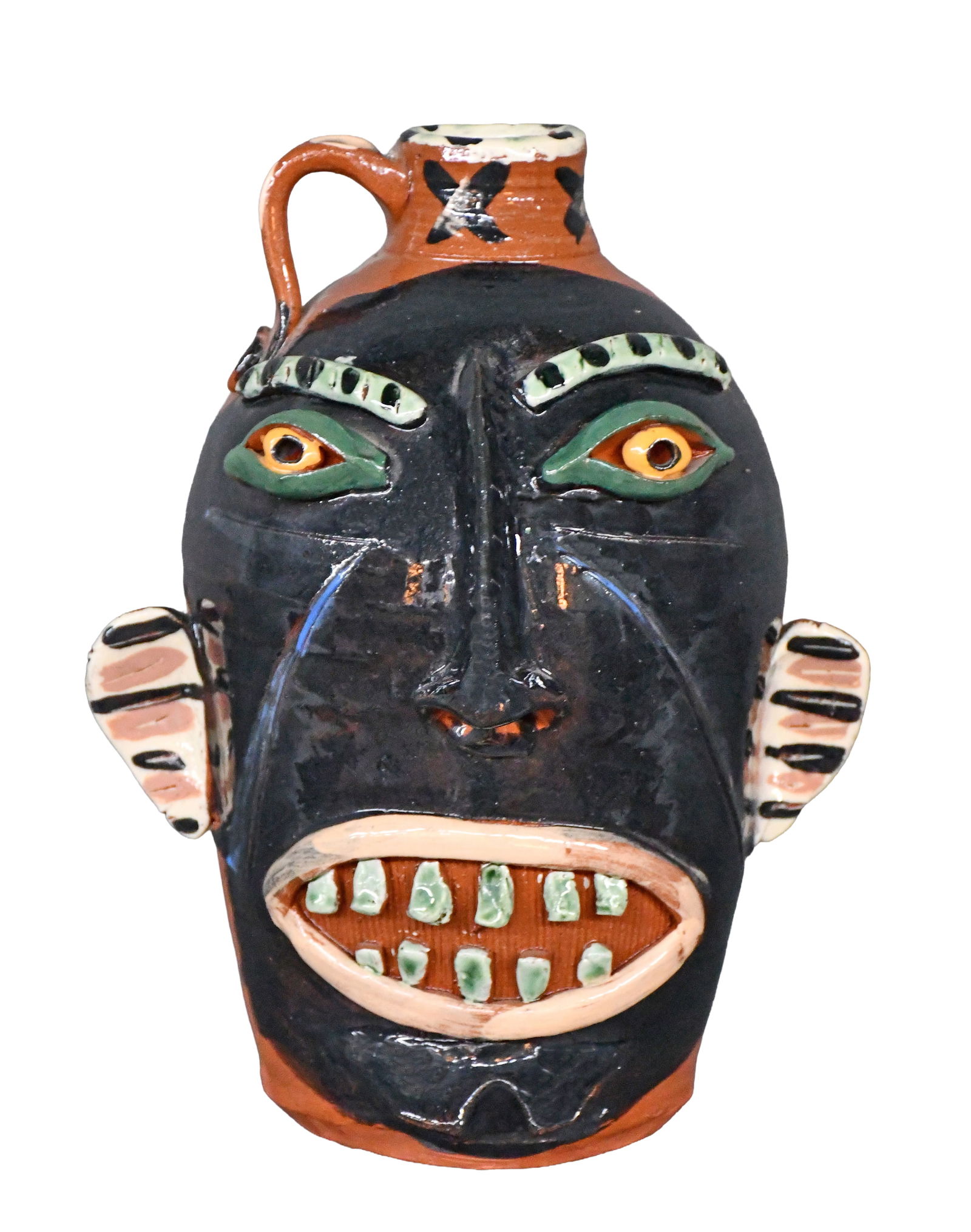 Carl Block. Navy Blue Face Jug.: Carl Block. Navy Blue Face Jug. Stamped. Mint condition. 11" h. Est. $200-300. Ship: $55 Please Read Before You Bid: By registering for and/or placing a bid in any Slotin Auction, you acknowledge that