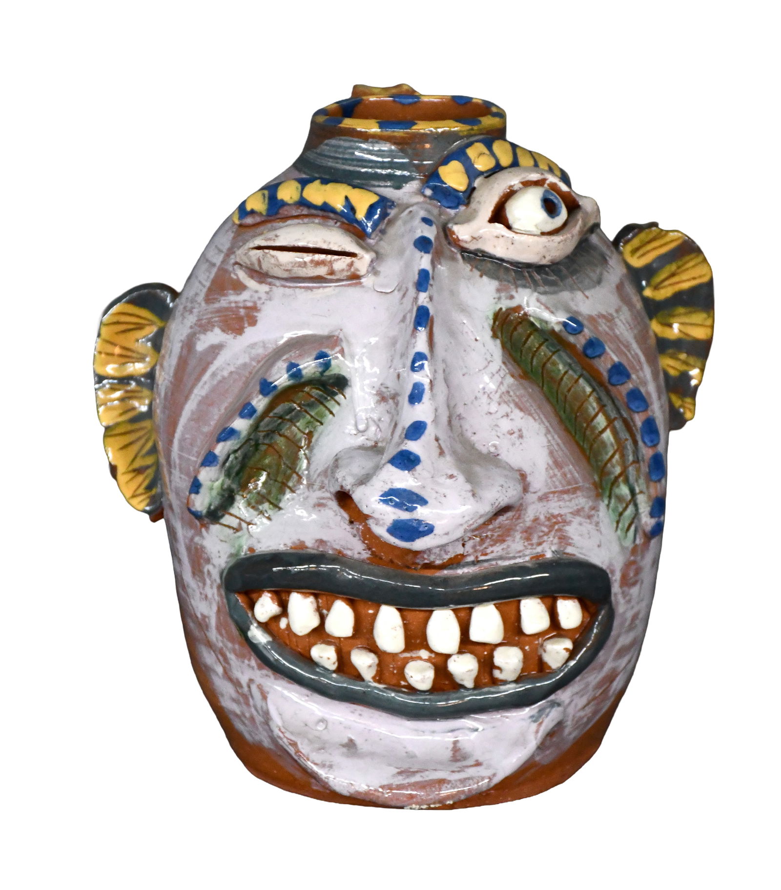 Carl Block. Winking Face Jug.: Carl Block. Winking Face Jug. Stamped. Mint condition. 8.5" h. Est. $200-300. Ship: $55 Please Read Before You Bid: By registering for and/or placing a bid in any Slotin Auction, you acknowledge that