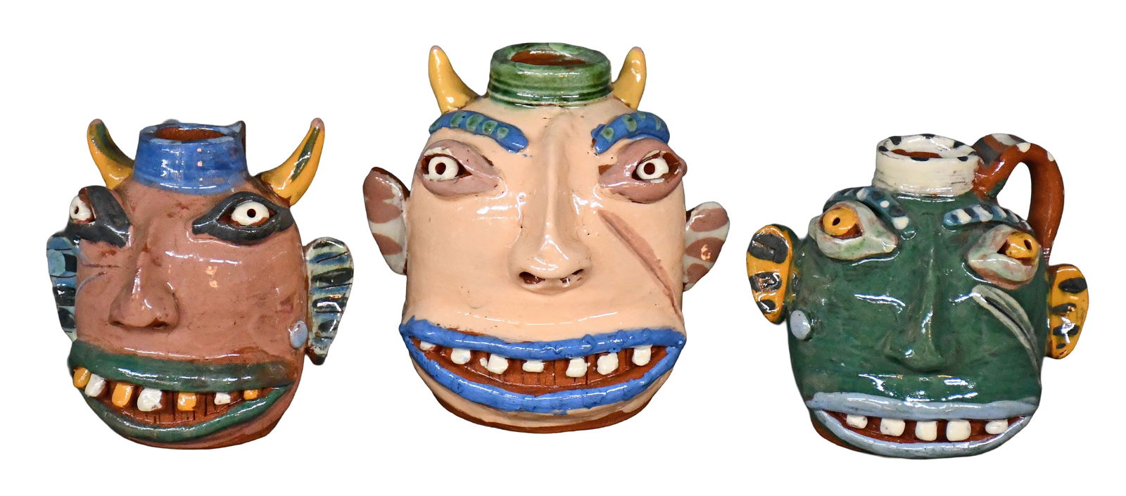 Carl Block. Three Mini Face Jugs.: Carl Block. Three Mini Face Jugs. Stamped. Mint condition. Average is 4" h. Est. $100-200. Ship: $45 Please Read Before You Bid: By registering for and/or placing a bid in any Slotin Auction, you