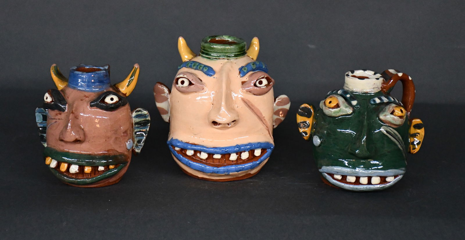Carl Block. Three Mini Face Jugs. - 3