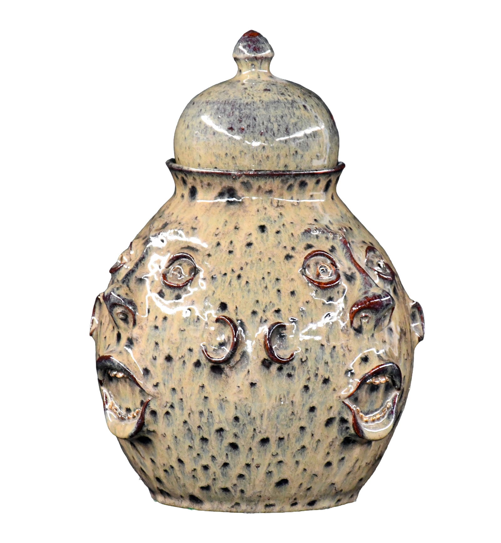 Roger Corn. Three Face Cookie Jar with Lid.: Roger Corn. Three Face Cookie Jar with Lid. Signed. Mint condition. 13.5" h with lid. Est. $200-300. Ship: $85 Please Read Before You Bid: By registering for and/or placing a bid in any Slotin Auction