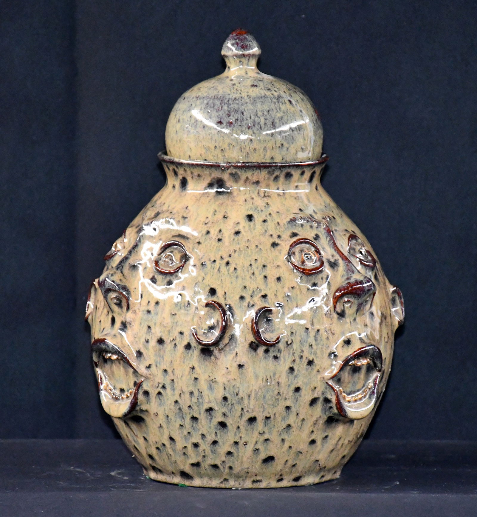 Roger Corn. Three Face Cookie Jar with Lid. - 3