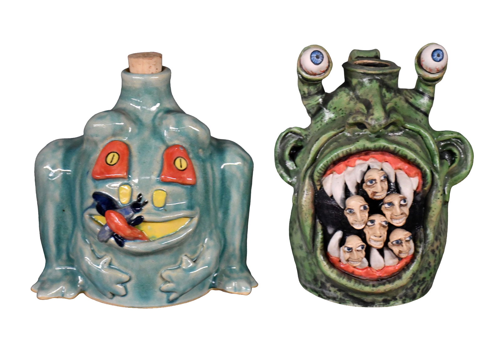 Stacy Lambert. Alien Invader and Frog Jug.: Stacy Lambert. Alien Invader and Frog Jug. 2001. Signed and dated. Mint condition. Average is 7" h. Est. $200-300. Ship: $65 Please Read Before You Bid: By registering for and/or placing a bid in