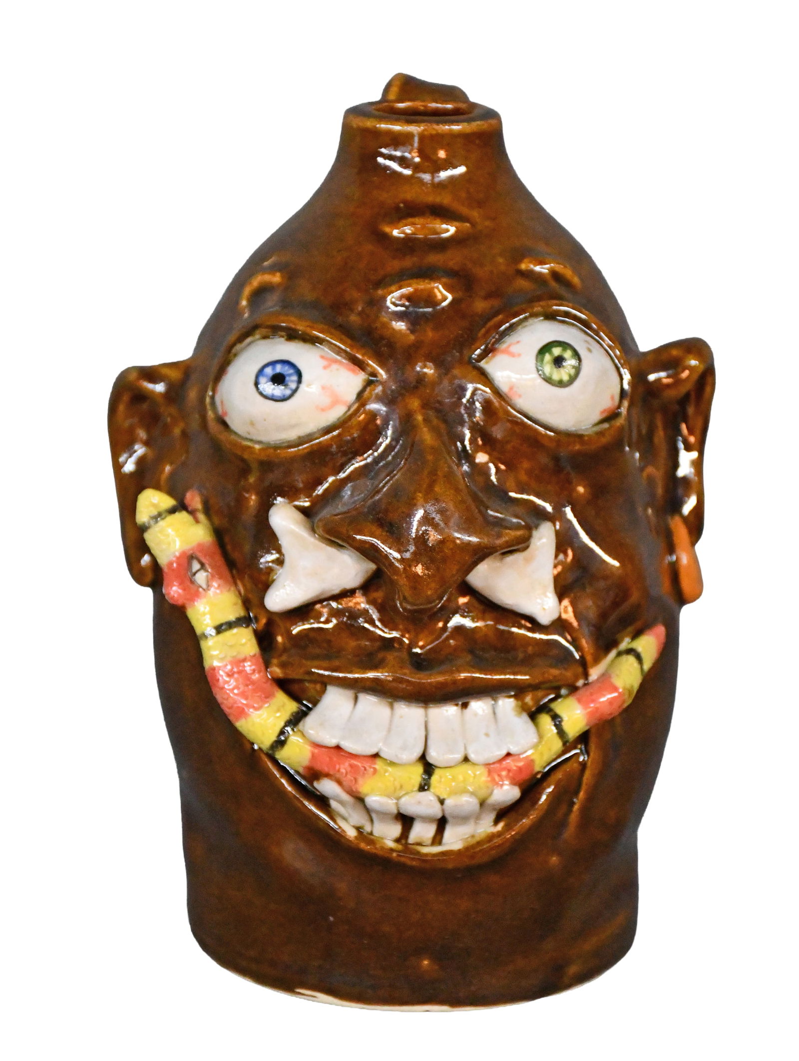 Stacy Lambert. Face Jug with Coral Snake.: Stacy Lambert. Face Jug with Coral Snake. 2006. Signed and dated. Mint condition. 7" h. Est. $100-200. Ship: $45 Please Read Before You Bid: By registering for and/or placing a bid in any Slotin